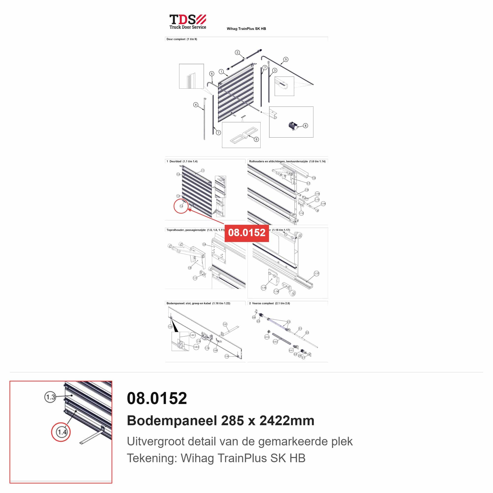 Bodempaneel 285 x 2422mm - Wihag Train Plus - artikelnummer 08.0152 - positie op de exploded view van de Wihag TrainPlus SK HB - Truck Door Service