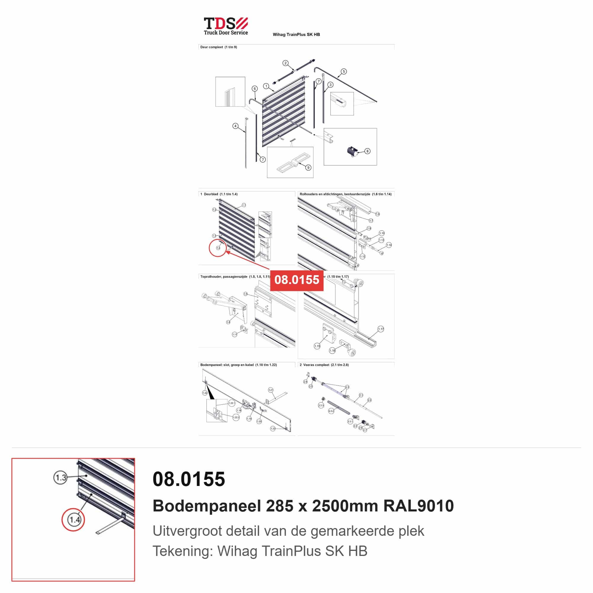 Bodempaneel 285 x 2500mm RAL9010 - Wihag Train Plus - artikelnummer 08.0155 - positie op de exploded view van de Wihag TrainPlus SK HB - Truck Door Service