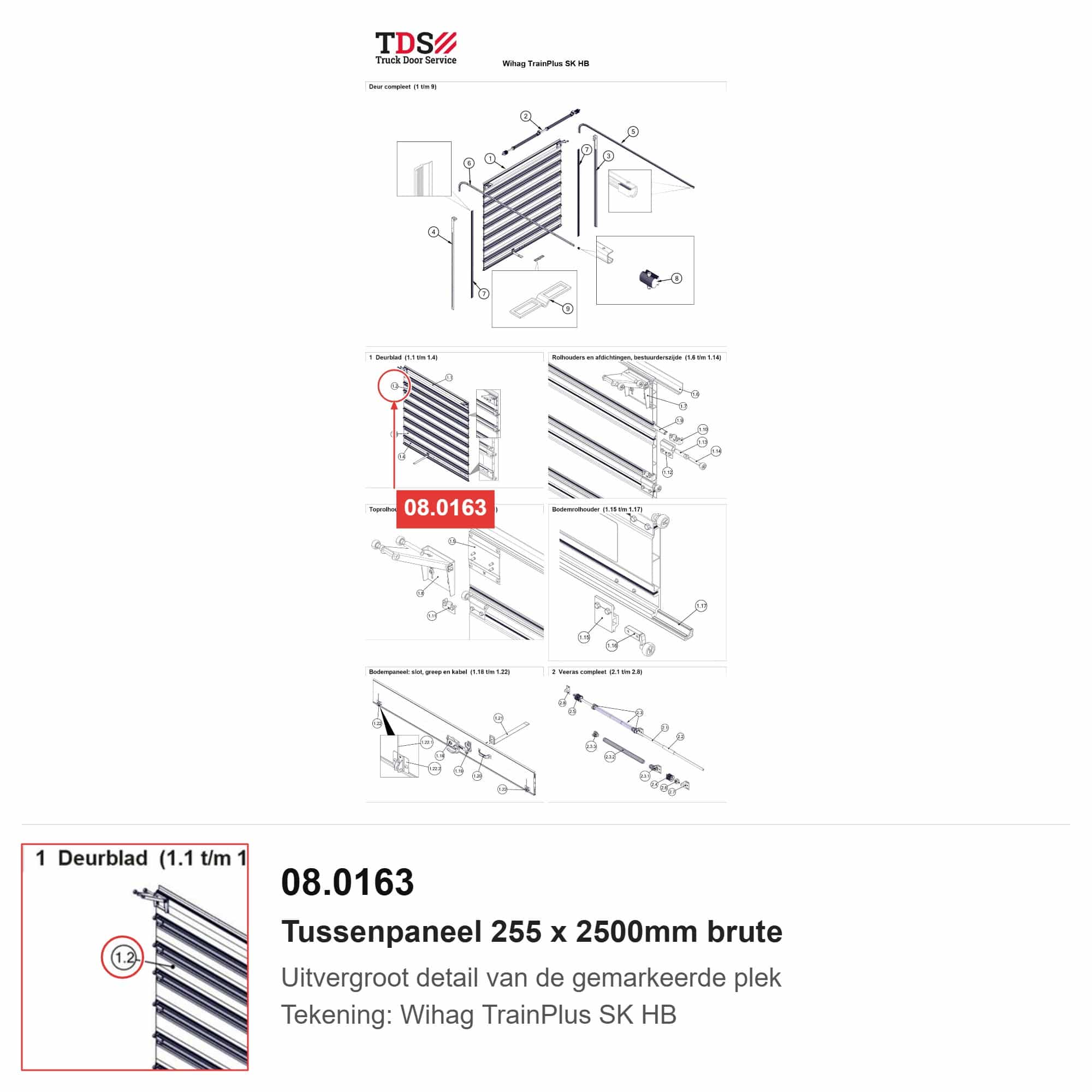 Tussenpaneel 255 x 2500mm brute - Wihag Train Plus - artikelnummer 08.0163 - positie op de exploded view van de Wihag TrainPlus SK HB - Truck Door Service